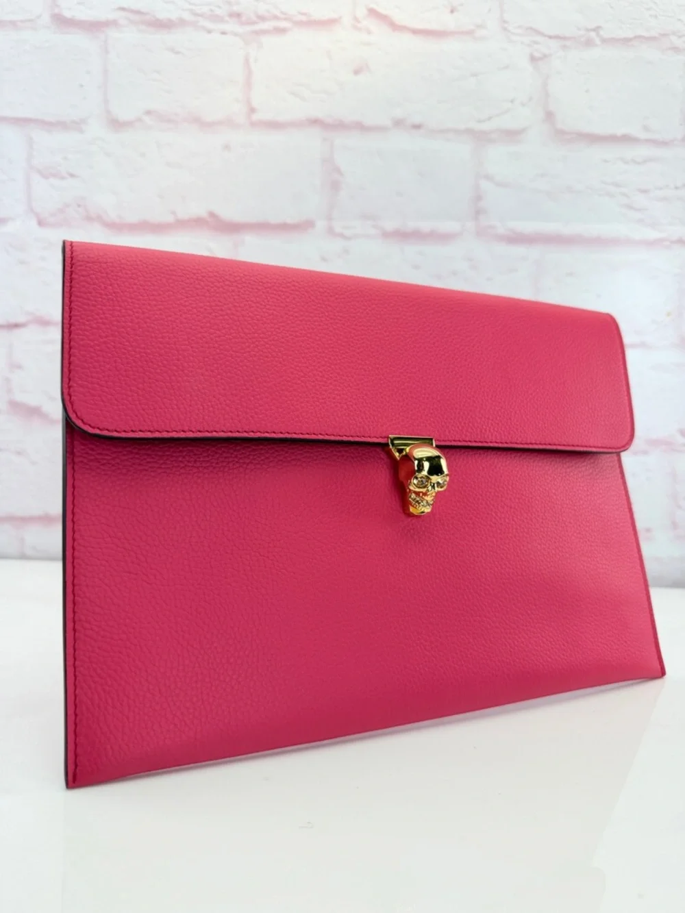 Alexander McQueen Pink Alexander Mcqueen Purple Leather Skull Flap Pouch